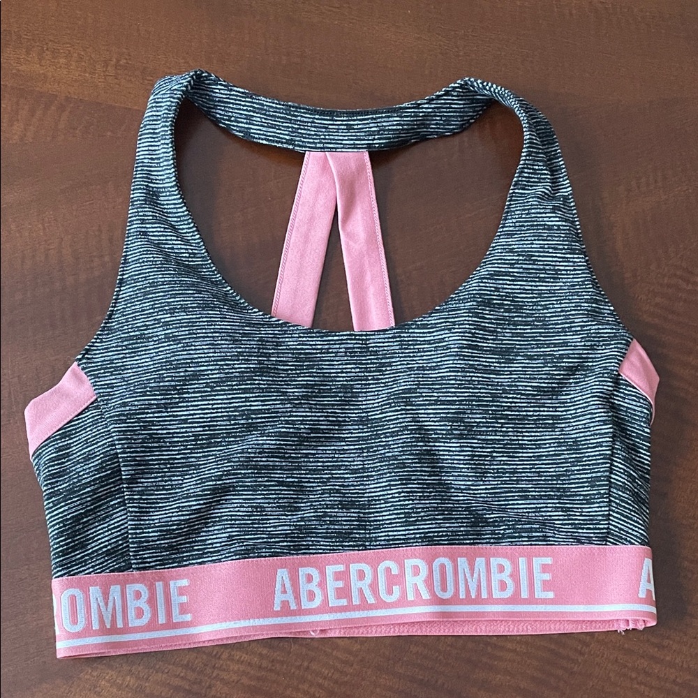 Abercrombie & Fitch Pink and Black Striped Sports Bra
